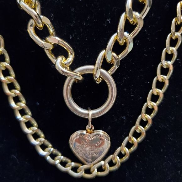 CHUNKY HEART❤ LOCKET DOUBLE CHAIN NECKLACE - Picture 6 of 16
